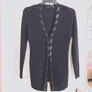 Elie Tahari textured knit Long cardigan in midnight blue size small